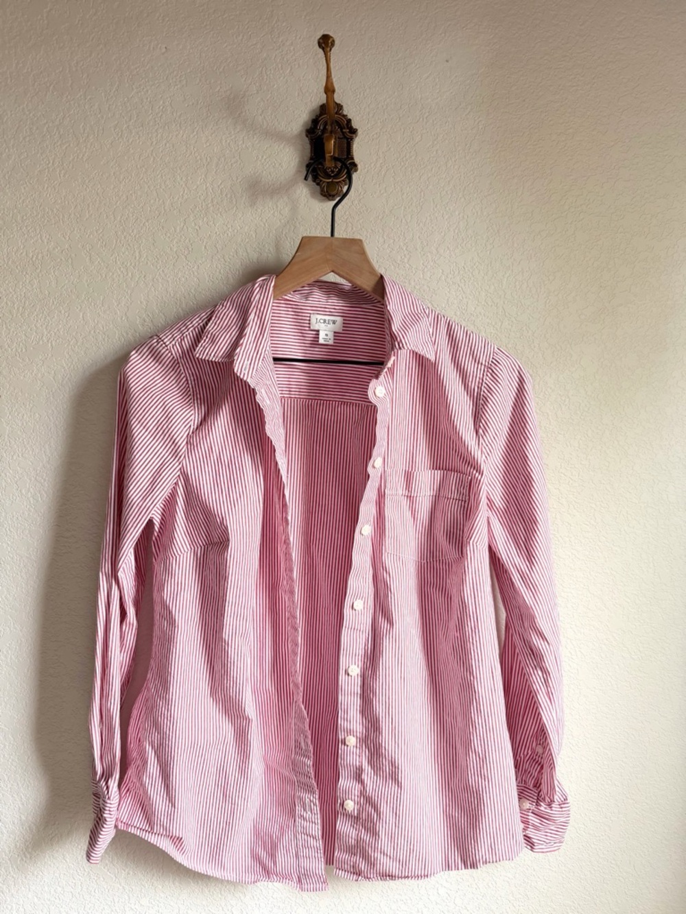 J. Crew Red & White Striped Button-Down Shirt